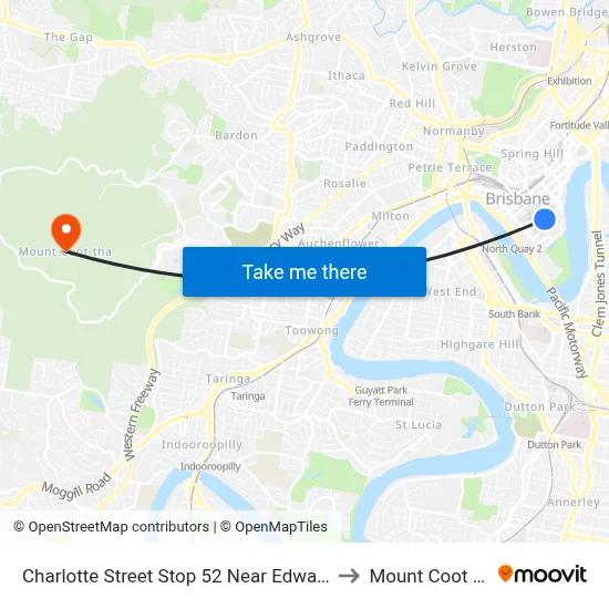 Charlotte Street Stop 52 Near Edward St to Mount Coot tha map