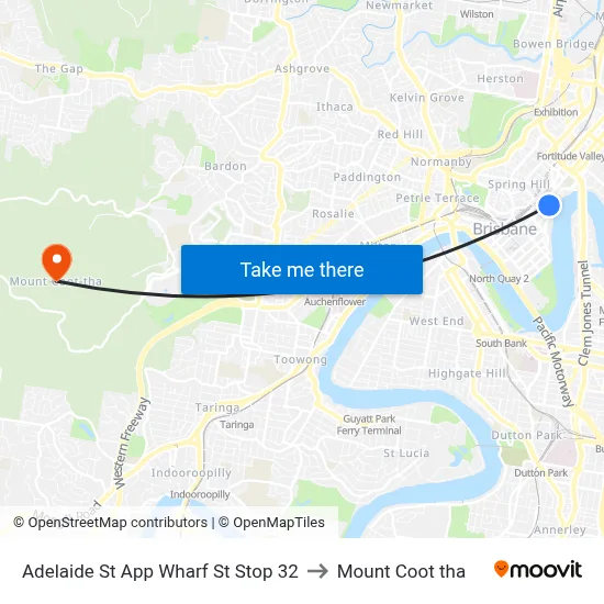 Adelaide St App Wharf St Stop 32 to Mount Coot tha map