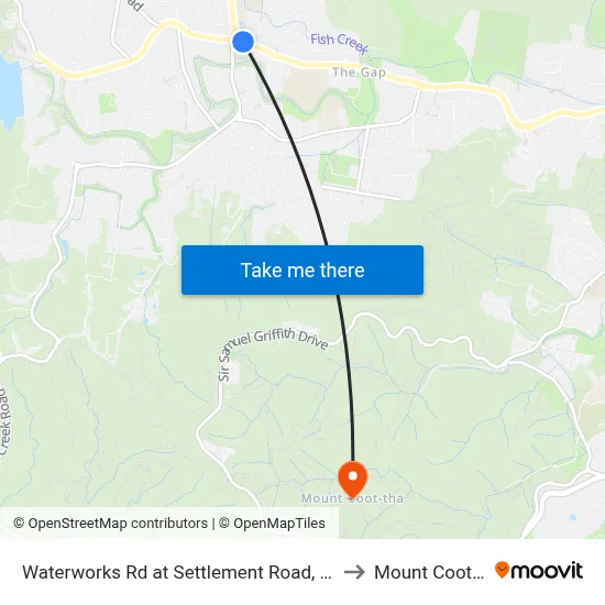 Waterworks Rd at Settlement Road, Stop 36 to Mount Coot tha map