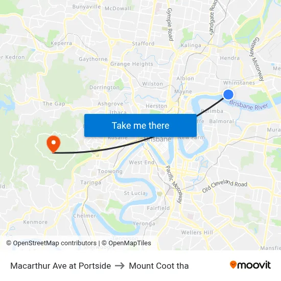 Macarthur Ave at Portside to Mount Coot tha map