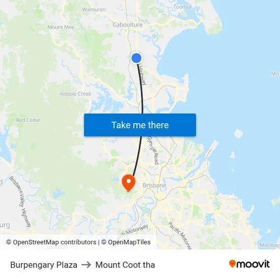 Burpengary Plaza to Mount Coot tha map