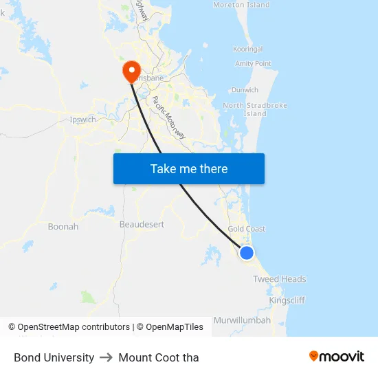 Bond University to Mount Coot tha map