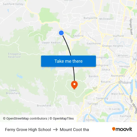 Ferny Grove High School to Mount Coot tha map