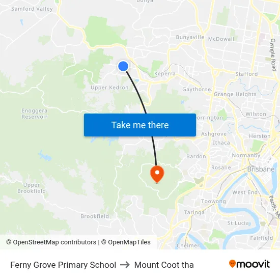 Ferny Grove Primary School to Mount Coot tha map