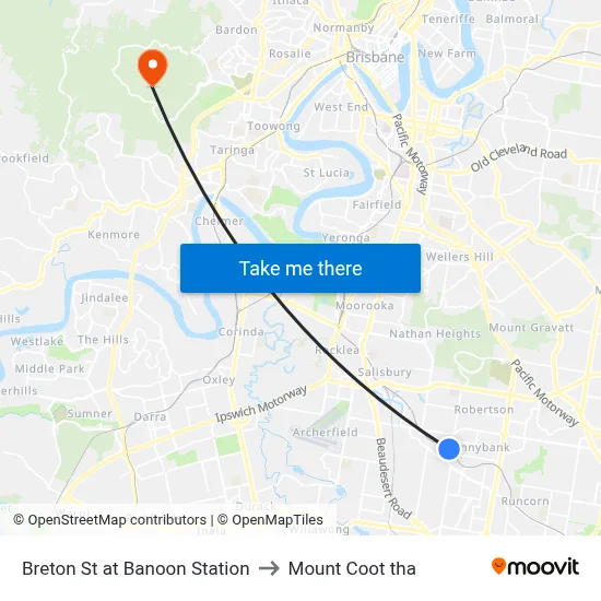 Breton St at Banoon Station to Mount Coot tha map