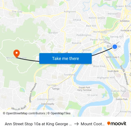 Ann Street Stop 10 at King George Square to Mount Coot tha map