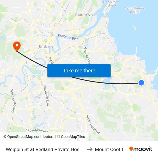 Weippin St at Redland Private Hospital to Mount Coot tha map