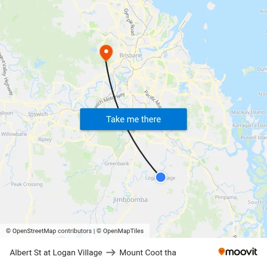 Albert St at Logan Village to Mount Coot tha map
