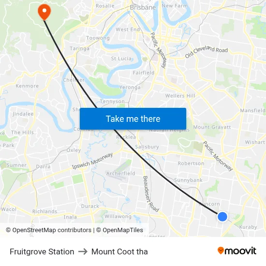 Fruitgrove Station to Mount Coot tha map