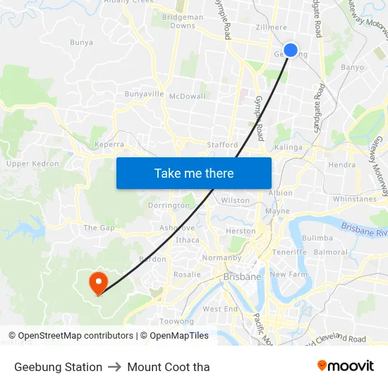 Geebung Station to Mount Coot tha map