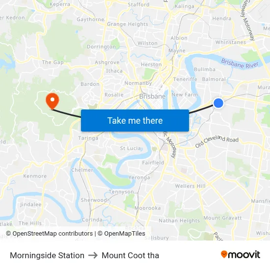 Morningside Station to Mount Coot tha map