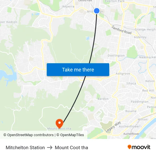 Mitchelton Station to Mount Coot tha map