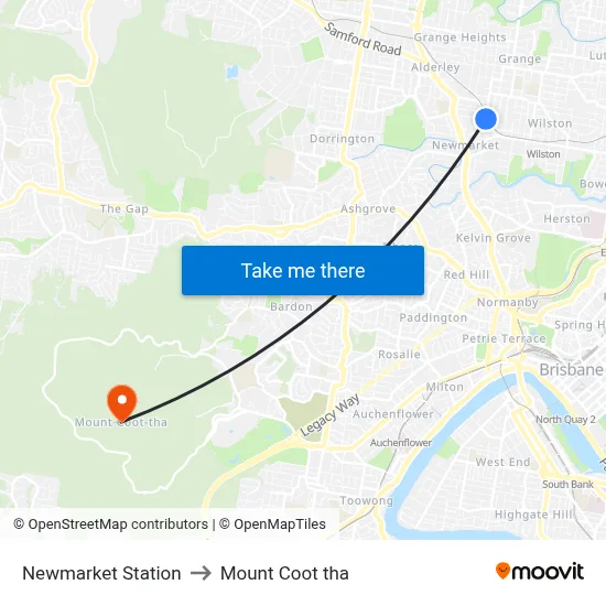 Newmarket Station to Mount Coot tha map