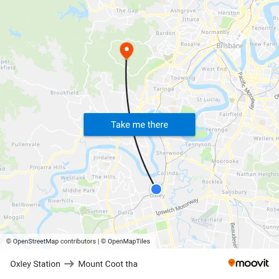 Oxley Station to Mount Coot tha map
