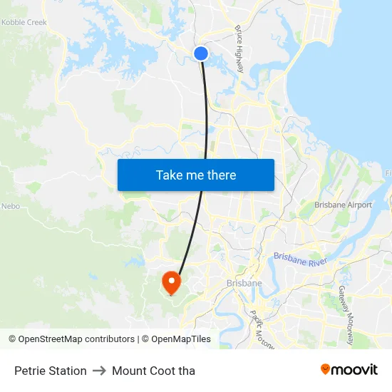 Petrie Station to Mount Coot tha map