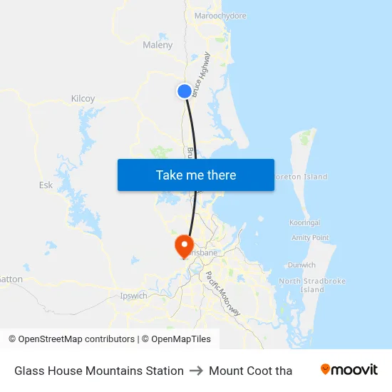 Glass House Mountains Station to Mount Coot tha map