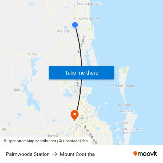 Palmwoods Station to Mount Coot tha map