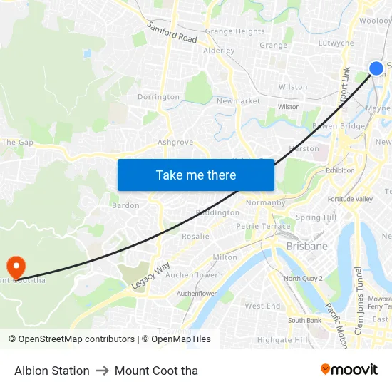 Albion Station to Mount Coot tha map