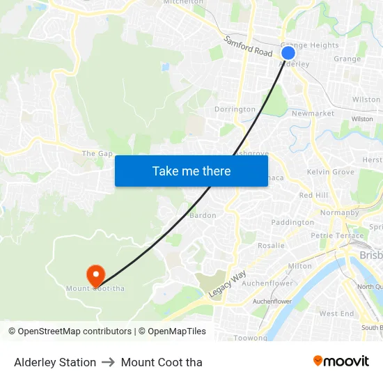 Alderley Station to Mount Coot tha map