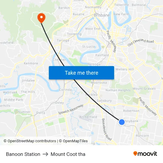 Banoon Station to Mount Coot tha map