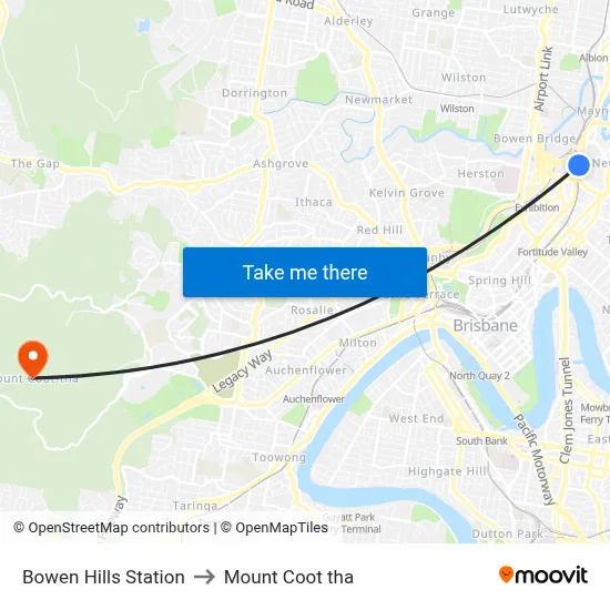 Bowen Hills Station to Mount Coot tha map