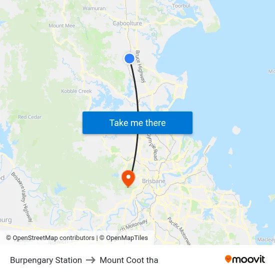 Burpengary Station to Mount Coot tha map