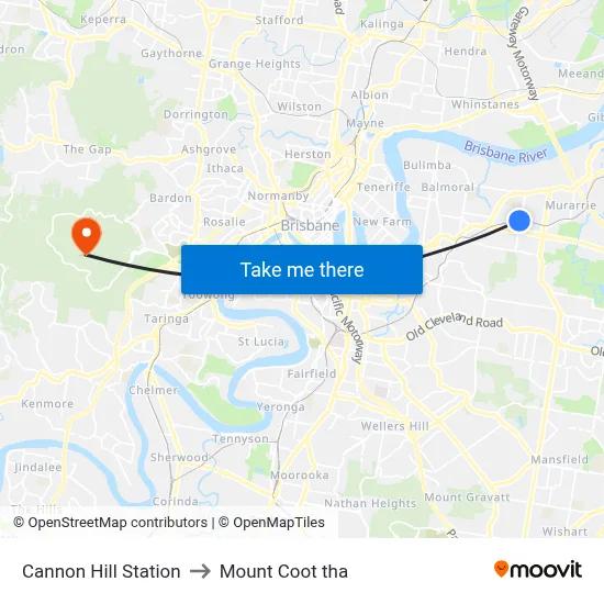 Cannon Hill Station to Mount Coot tha map
