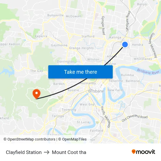 Clayfield Station to Mount Coot tha map