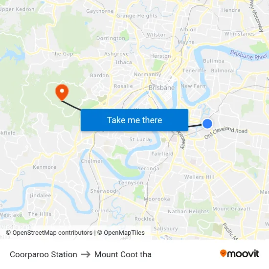 Coorparoo Station to Mount Coot tha map