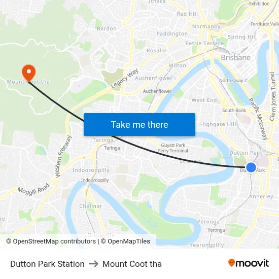 Dutton Park Station to Mount Coot tha map