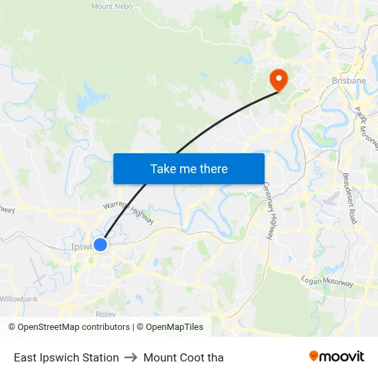 East Ipswich Station to Mount Coot tha map