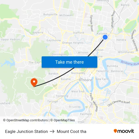 Eagle Junction Station to Mount Coot tha map