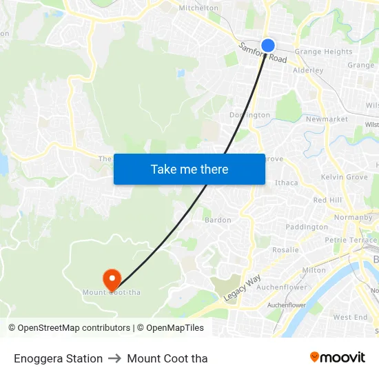 Enoggera Station to Mount Coot tha map