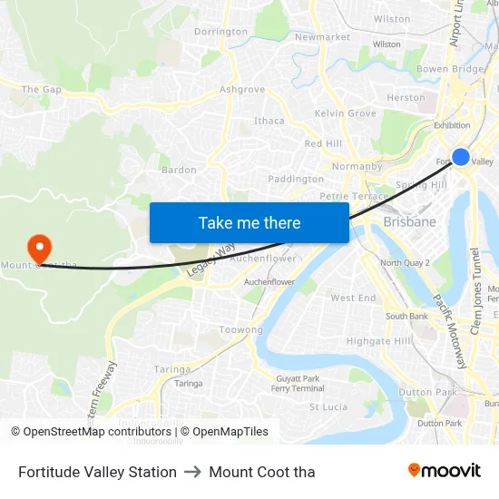 Fortitude Valley Station to Mount Coot tha map