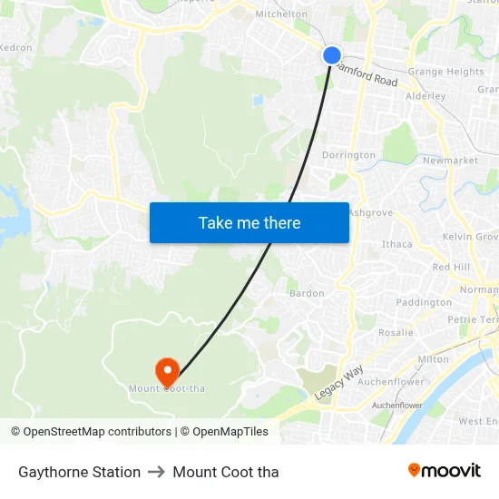 Gaythorne Station to Mount Coot tha map