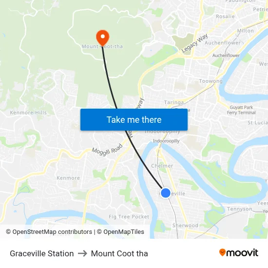 Graceville Station to Mount Coot tha map