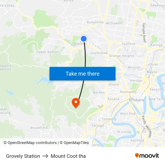 Grovely Station to Mount Coot tha map