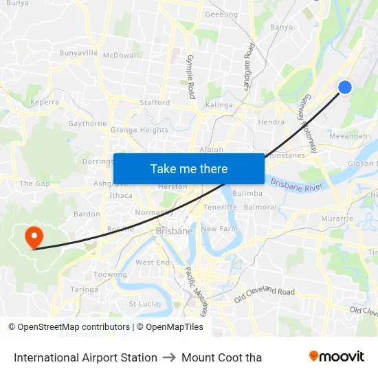 International Airport Station to Mount Coot tha map