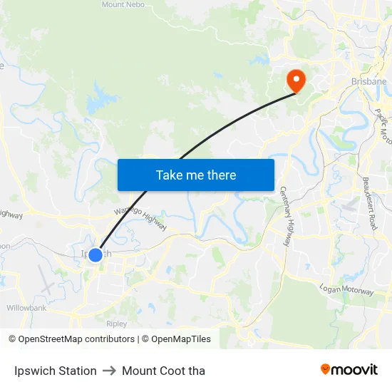 Ipswich Station to Mount Coot tha map
