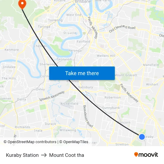Kuraby Station to Mount Coot tha map
