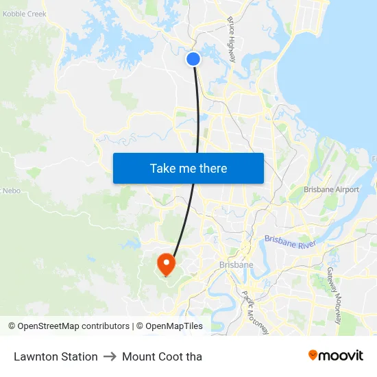 Lawnton Station to Mount Coot tha map