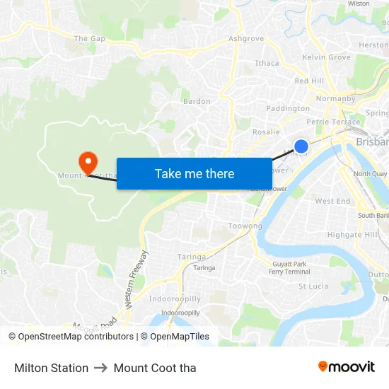 Milton Station to Mount Coot tha map