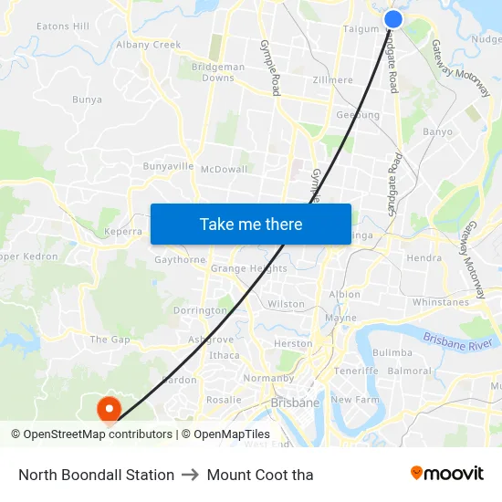North Boondall Station to Mount Coot tha map