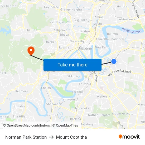 Norman Park Station to Mount Coot tha map