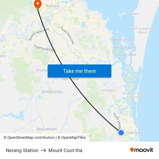 Nerang Station to Mount Coot tha map