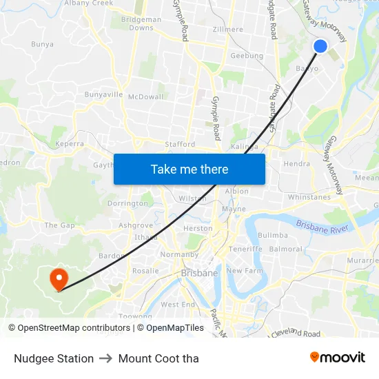 Nudgee Station to Mount Coot tha map