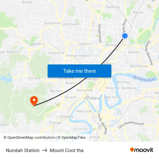 Nundah Station to Mount Coot tha map