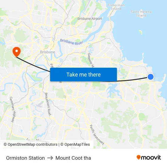 Ormiston Station to Mount Coot tha map