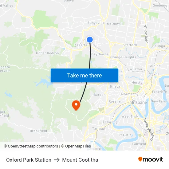 Oxford Park Station to Mount Coot tha map