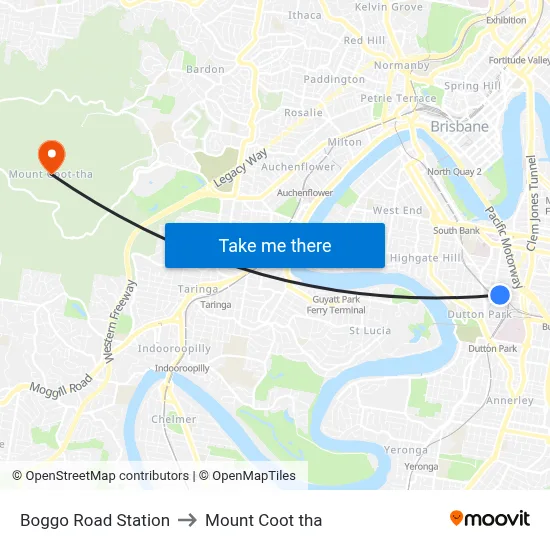 Boggo Road Station to Mount Coot tha map